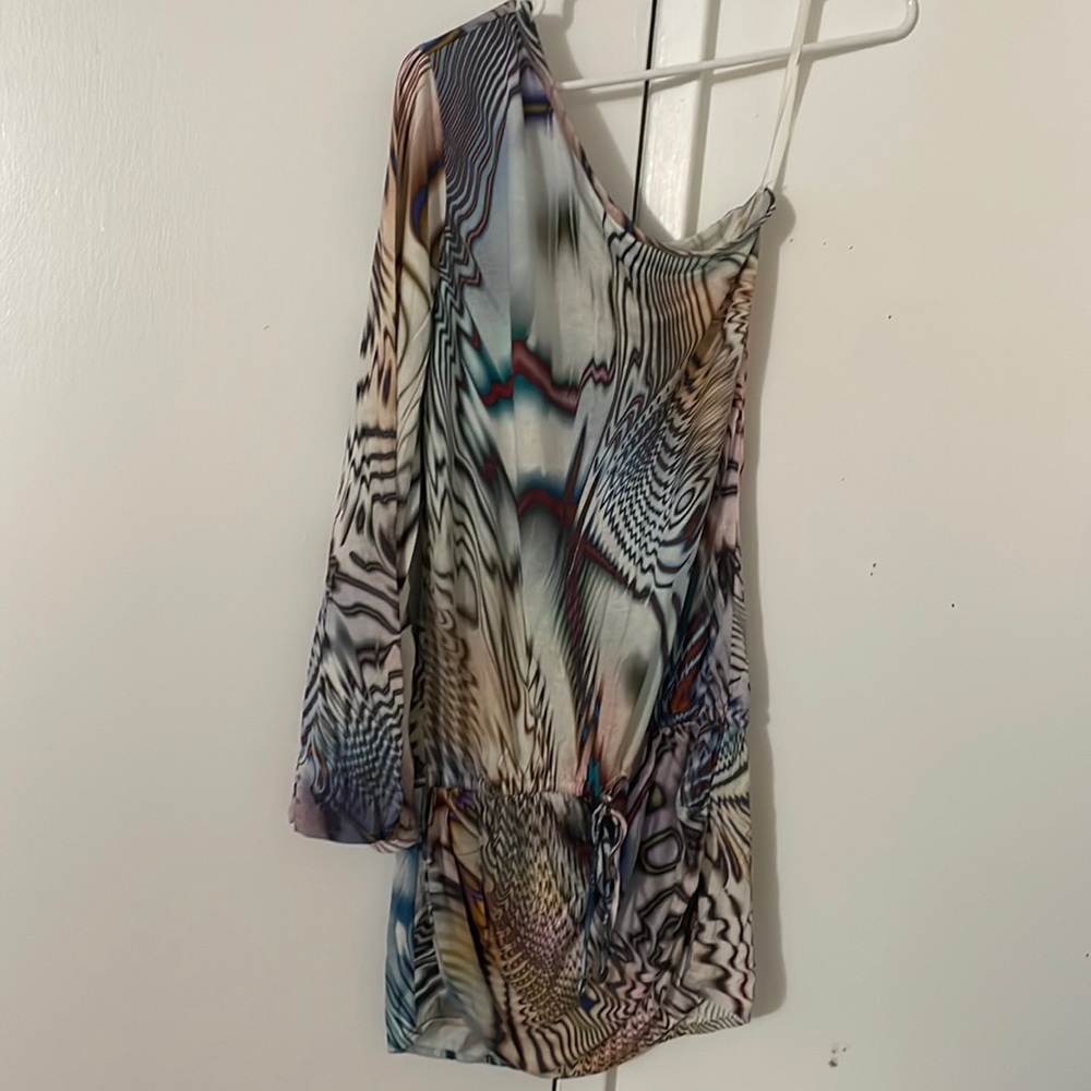 ALEXIS, off the should mini dress, Psychedelic print, XS